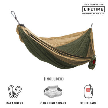 Double Deluxe Parachute Nylon Hammock  - Olive/Khahi