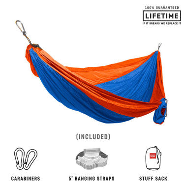 Double Deluxe Parachute Nylon Hammock - Light Blue/Orange