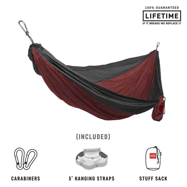 Double Deluxe Parachute Nylon Hammock - Crimson/Charcoal - MainImage