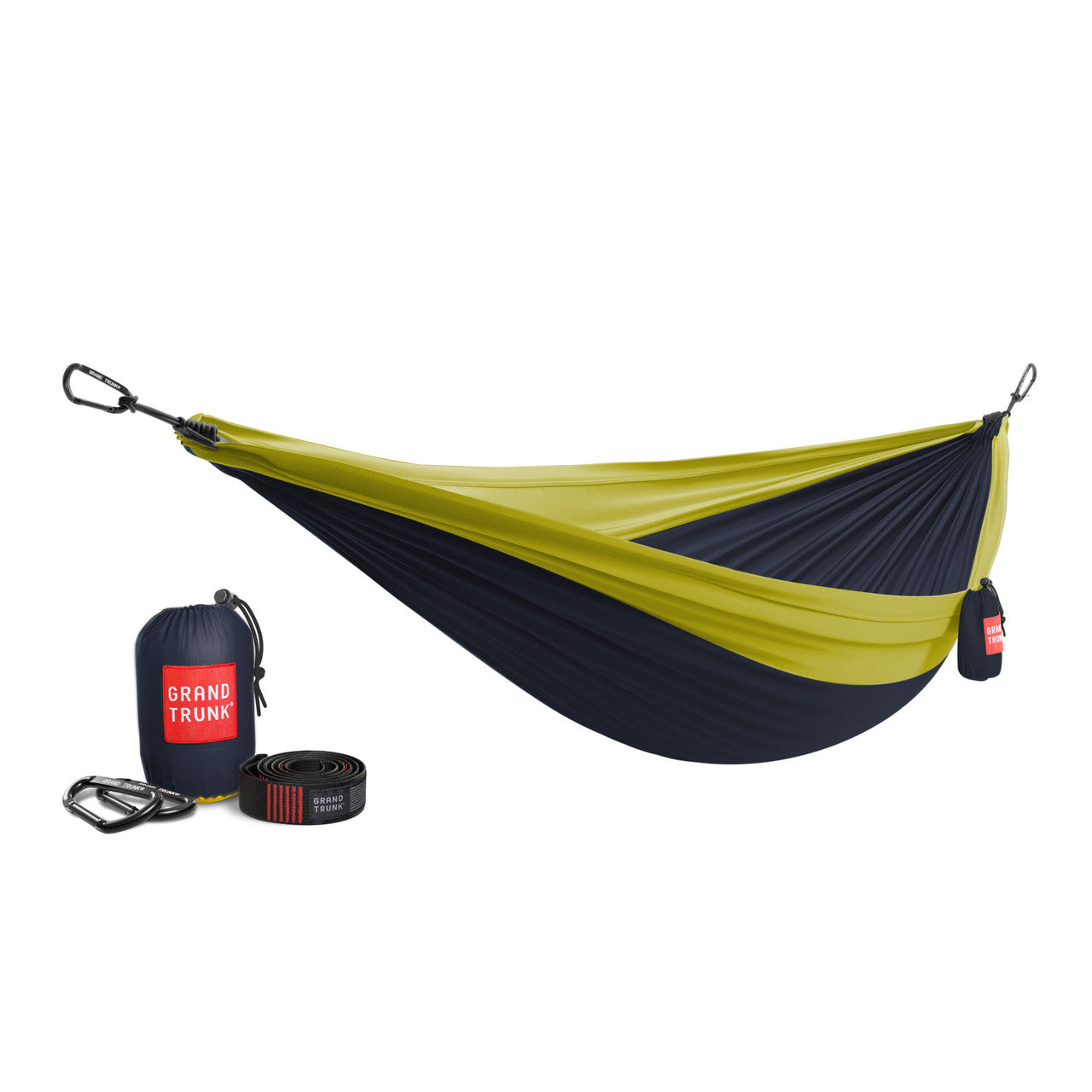 Double Deluxe Parachute Nylon Hammock w/Straps  Collegiate Navy/Chartreuse - image1