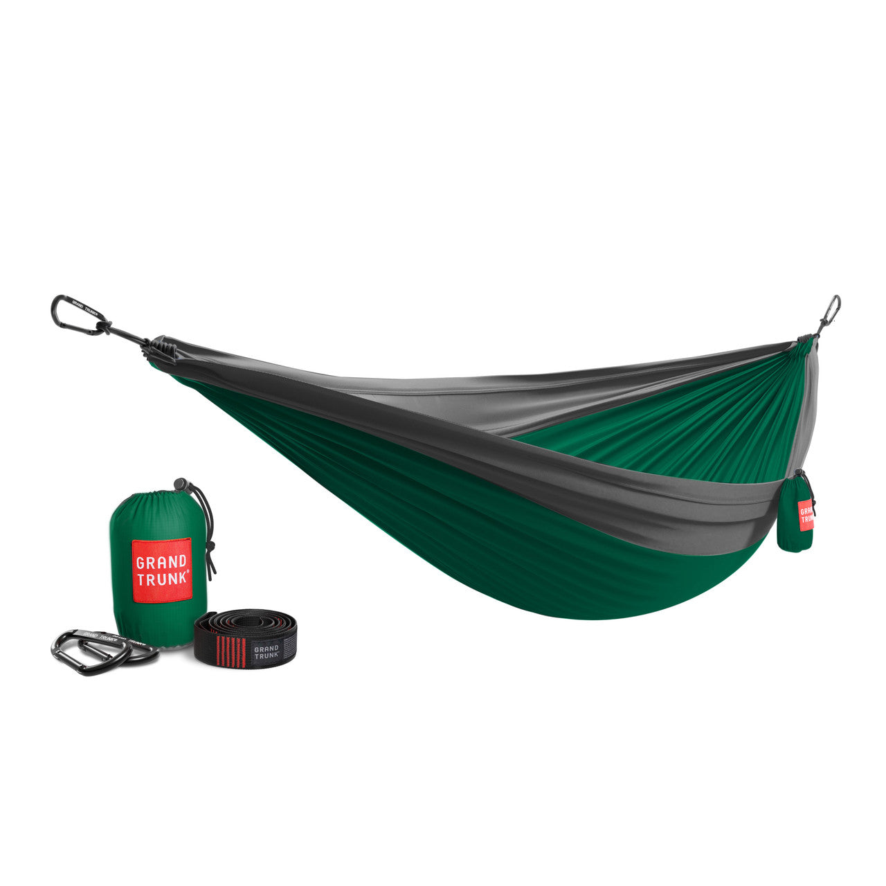 Double Deluxe Parachute Nylon Hammock w/Straps Green/Charcoal - image