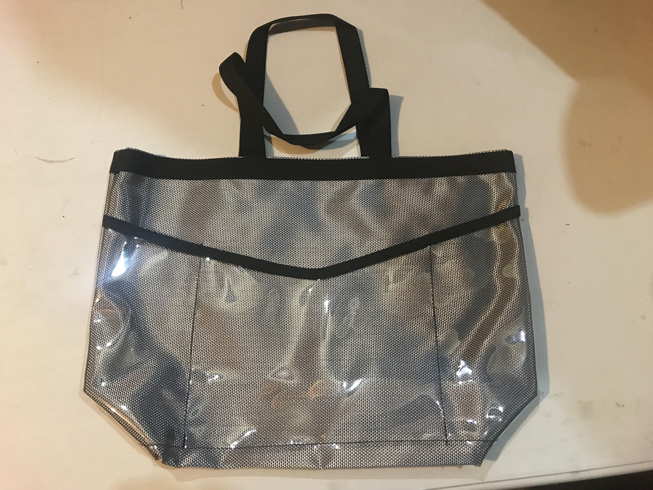 Platinum Beach Tote with Clear Plastic Side Pocket
